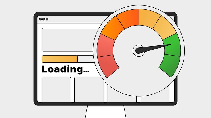 A loading speed illustration showing website performance optimization, highlighting the importance of fast-loading pages for SEO and user experience.