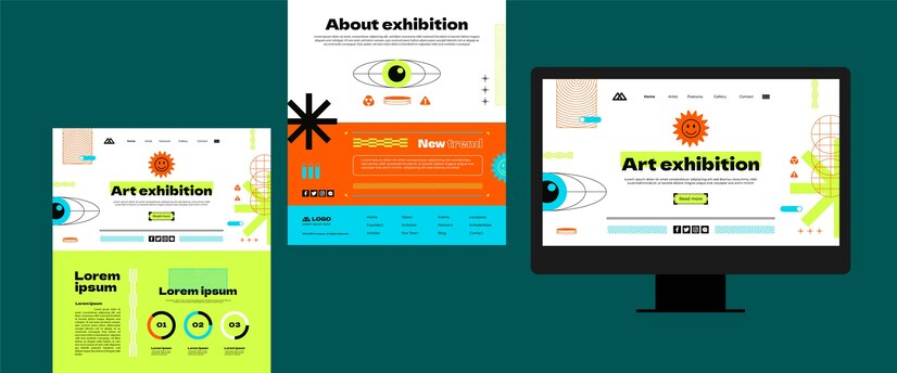 A creative website layout for an art exhibition, demonstrating innovative web design elements that enhance user engagement and brand identity.