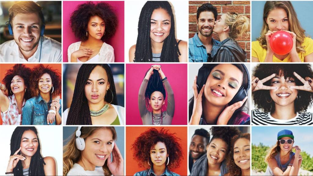 Collage of diverse individuals smiling and interacting—symbolizing Instagram's wide audience and the need for user-focused SEO.