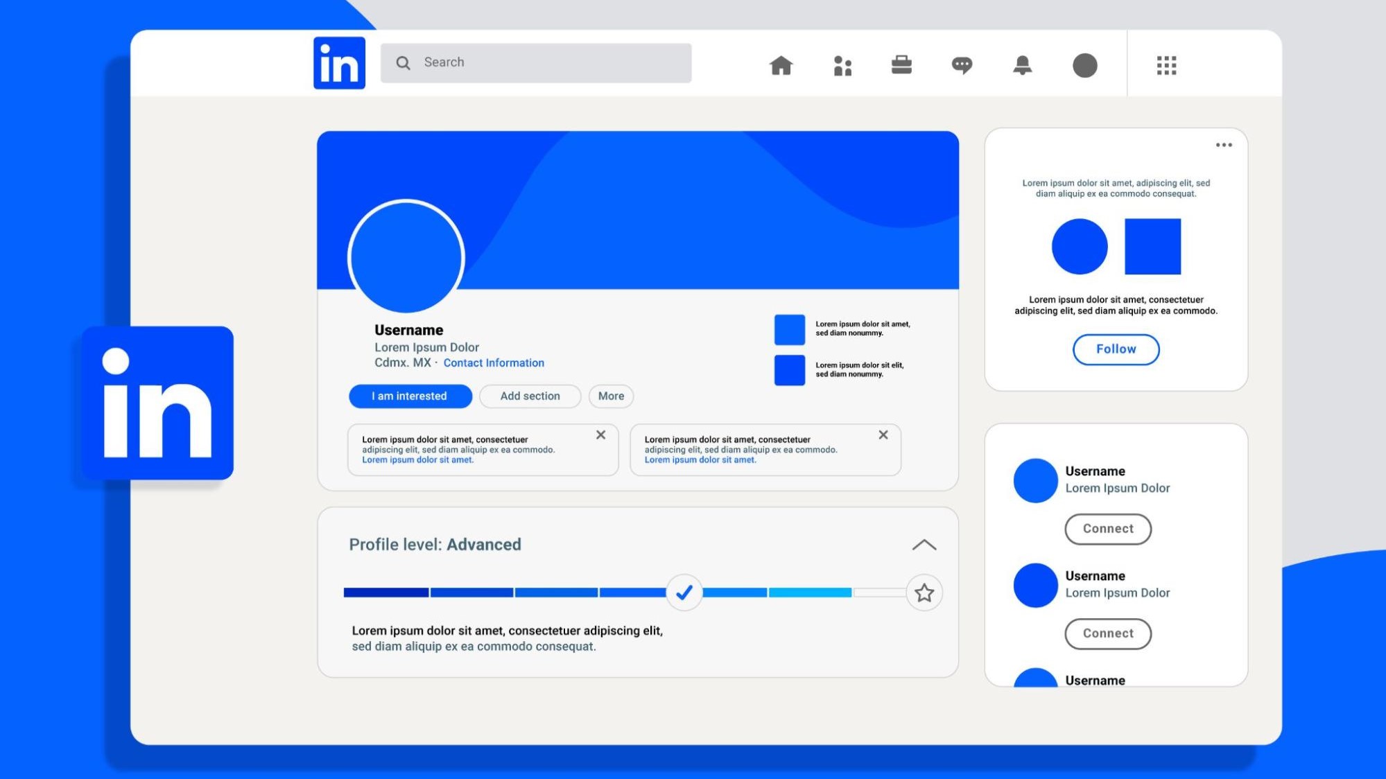LinkedIn profile interface highlighting user information and professional sections, showcasing the platform’s content structure.