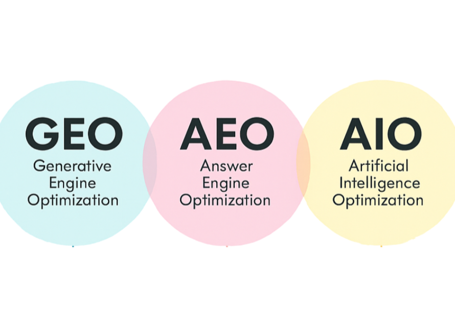 Visual chart showing GEO, AEO, and AIO as new SEO strategies for business owners in 2025.