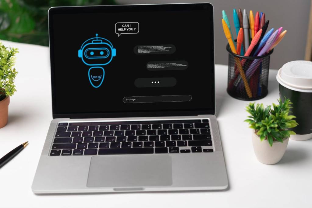 Laptop screen displaying an AI chatbot interface used in digital marketing and search optimization.
