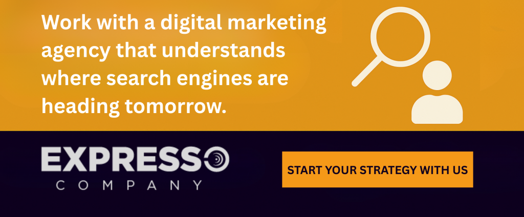Expresso Company digital marketing banner with message about future search engines and a call to action.