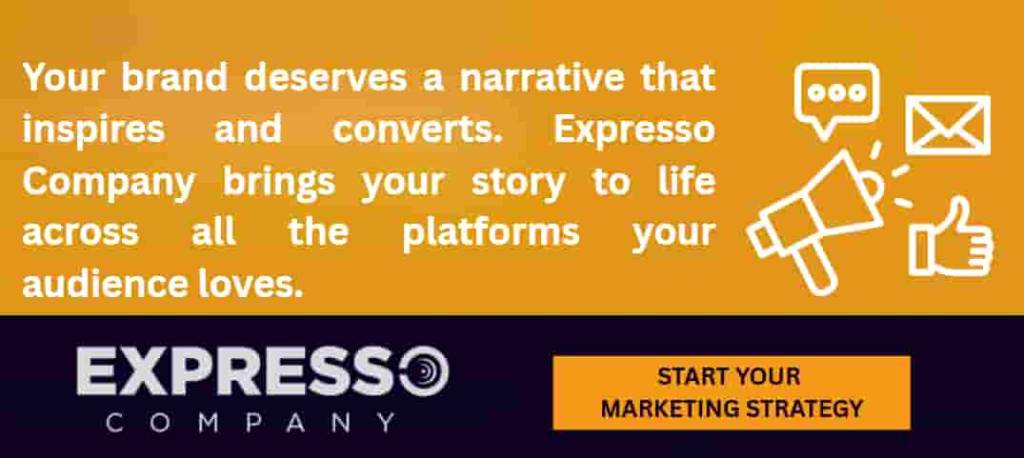 Expresso Company promotional graphic encouraging brands to build a stronger Instagram marketing strategy with clear messaging and a CTA button.