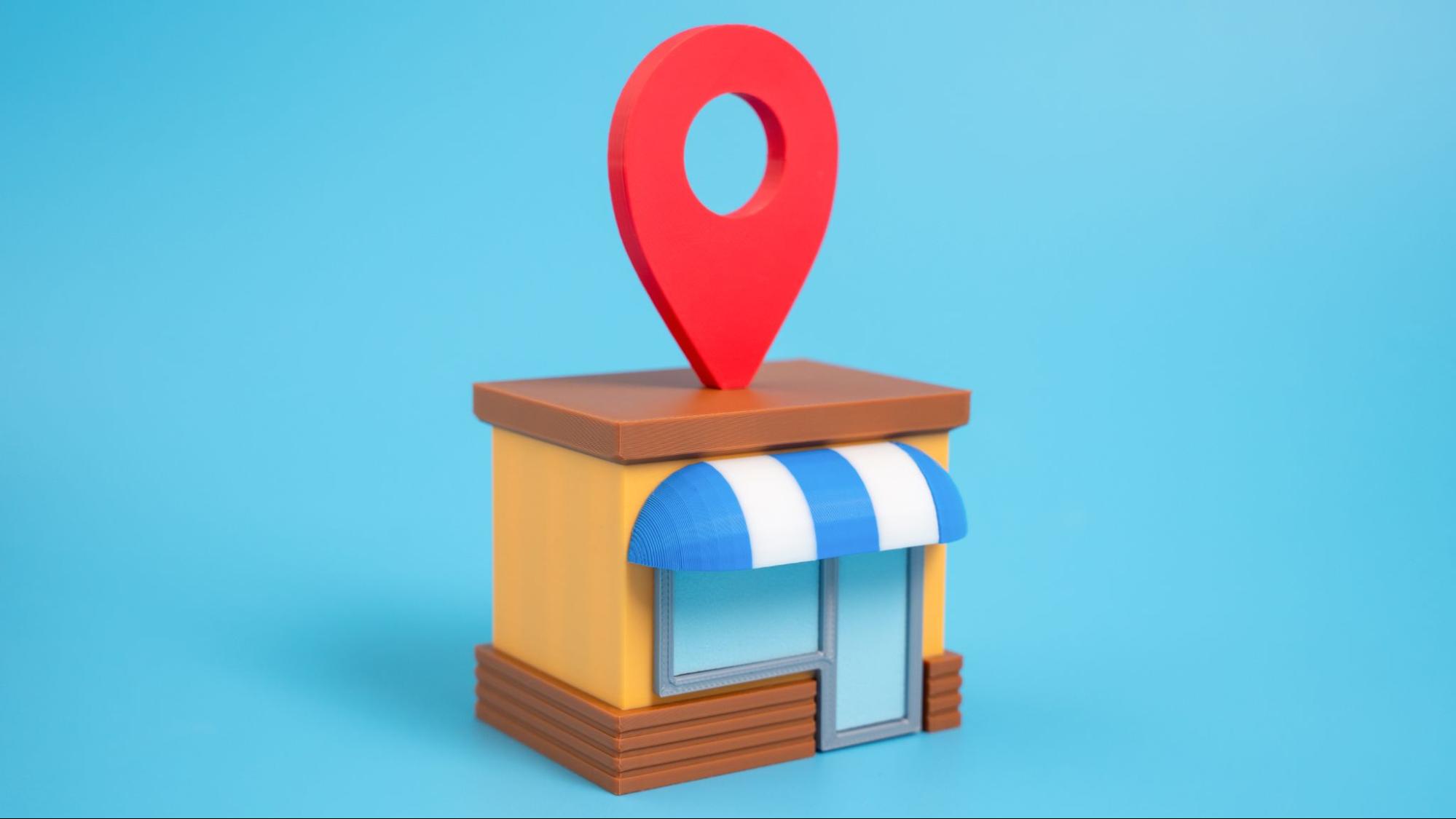 Local storefront with a location pin, representing how Google’s AI uses Google Business Profile signals to recommend Florida businesses.